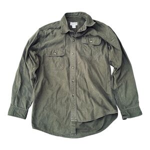 Carhartt Casual Button-Up Shirt Olive Heavyweight Long Sleeve Size: L
